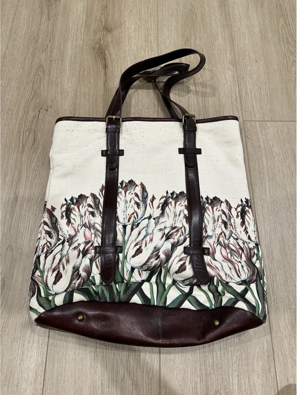 NWT Anthropologie Miss Albright Philadelphia Tote Floral Canvas Leather Bag